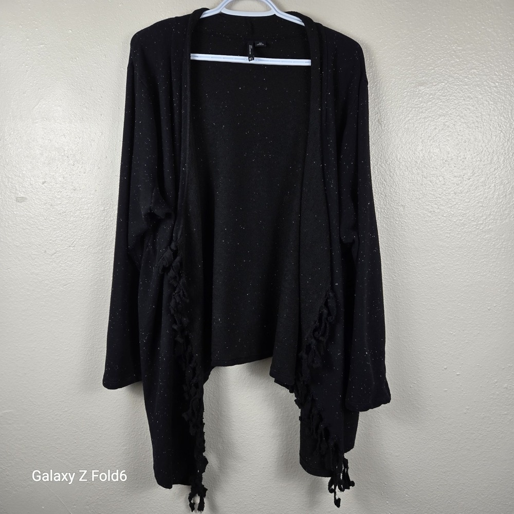 New Directions Cardigan Womens 2X Black Speckled Tassel Waterfall Open Front